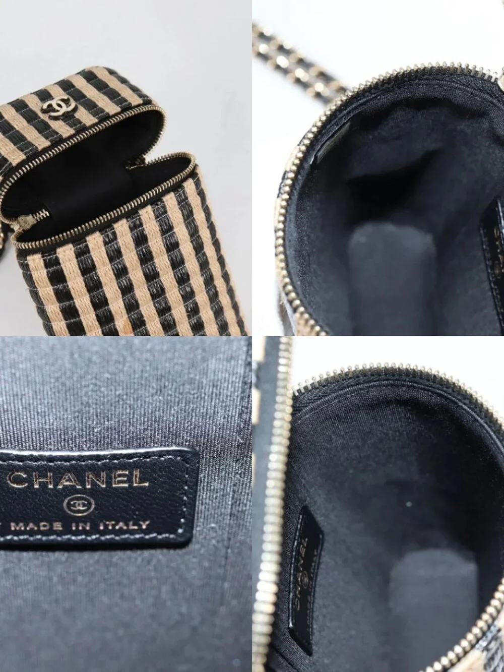 CHANEL Chain Phone Case Raffia Beige Gold CC Auth 140901SAM